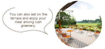 You can also eat on the terrace and enjoy your meal among lush greenery.